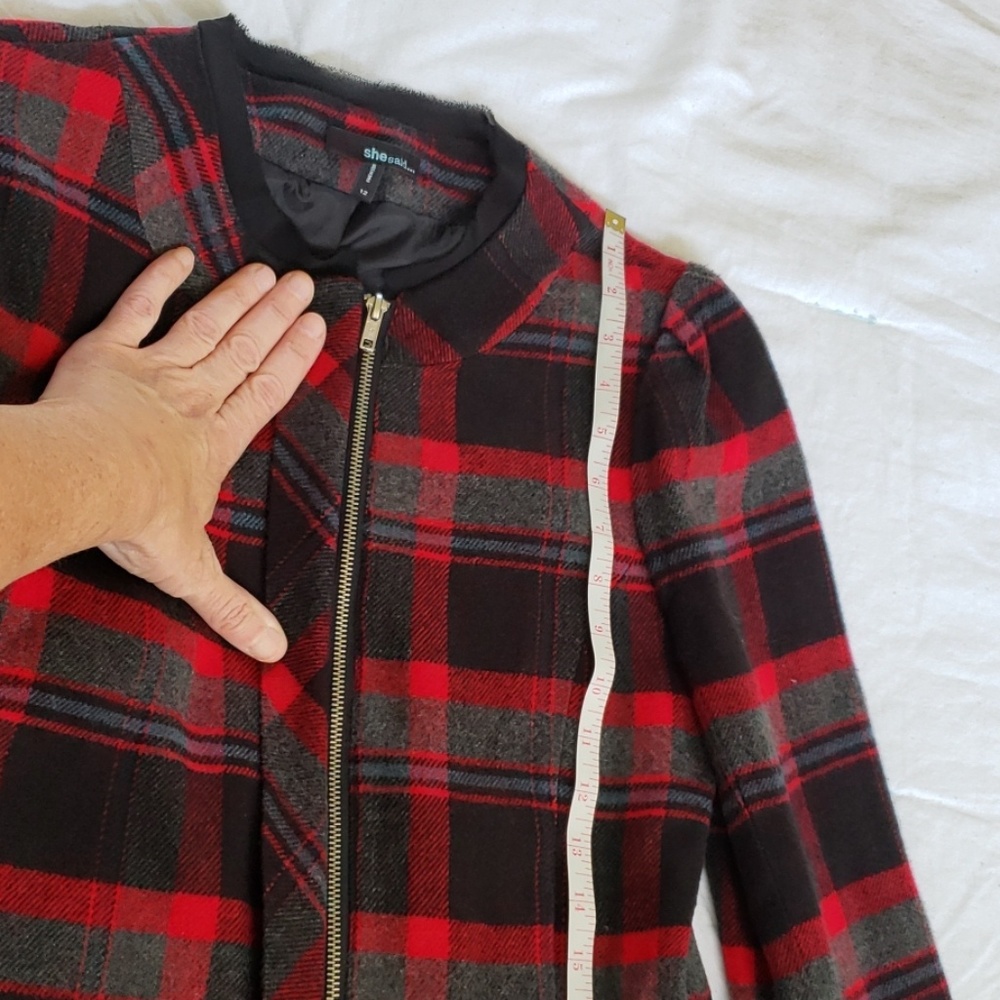 Red Plaid Woolen Jacket - Picture 2 of 2